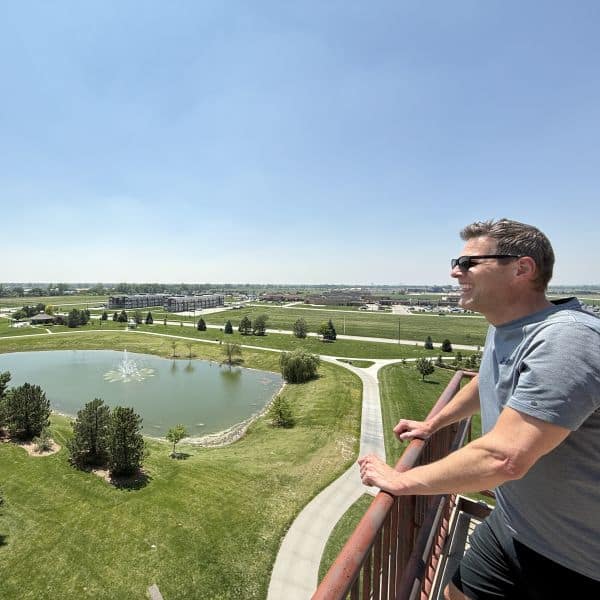 IMG 5569 Jeff Enjoying the View from the Top of Gottschalk Tower CROPPED TO SQUARE 600 x 600 80q 58kb